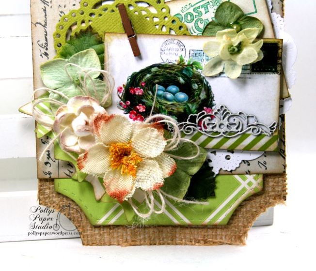 Spring Tag Nest w pink flowers & Blue Eggs Holiday Home Decor Polly's Paper Studio 02